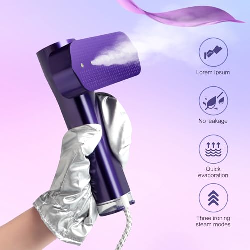ABXMAS Portable Steamer for Clothes, 1200W Flat-Hanging Travel Steamer, 3 Levels for Powerful Handheld Clothes Steam, 15s Fast Heating for Travel Home Office and Dorm, 100ml(Purple) by ABXMAS - Image 2
