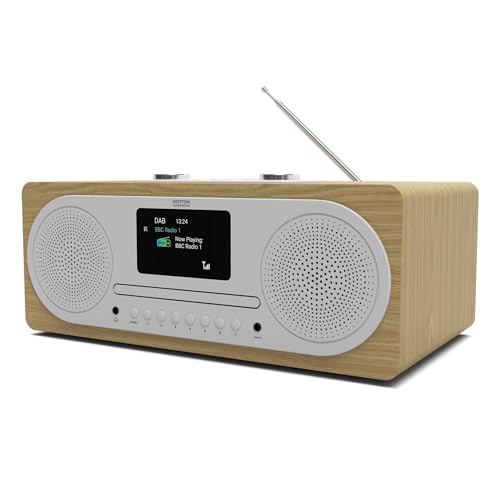 DAB/DAB+ & FM Digital Radio with CD Player | Bluetooth & USB MP3 Player | Premium Sound | Remote Control | Mains Powered | Perfect for the Home or Office | AZATOM Clockwood (Light Oak)