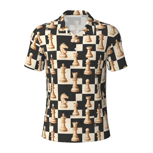 Polo Shirts for Men - Casual Fashion Vintage Chess Print Short Sleeve Collared Golf Shirts for Men