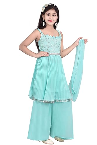 Image of Girls Embroidered Kurta with Palazzo Pants & Dupatta /Readymade Ethinic set for girls