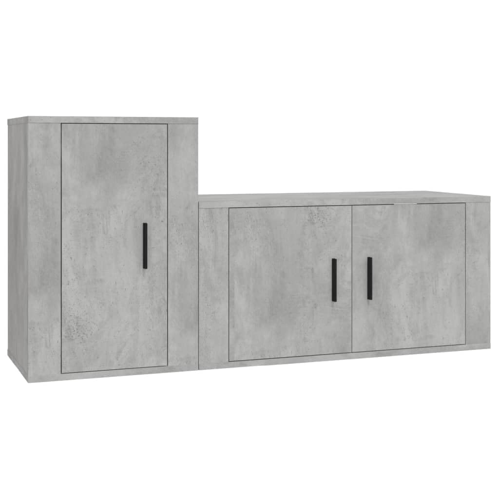 2-TLG. TV-Schrank-Set Betongrau Holzwerkstoff, Wandmontage, Modernes Media-Center für Wohnzimmer, Schlafzimmer, 80/40 cm Breite, Stauraum