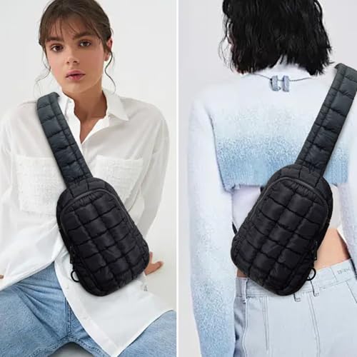Puffer Tote Bag for Women, Quilted Tote Bag Mini Chest Bag, Quilted Carryall Puffer Shoulder Bag, Quilted Padding Lightweight, Travel Trip Bag(Black)