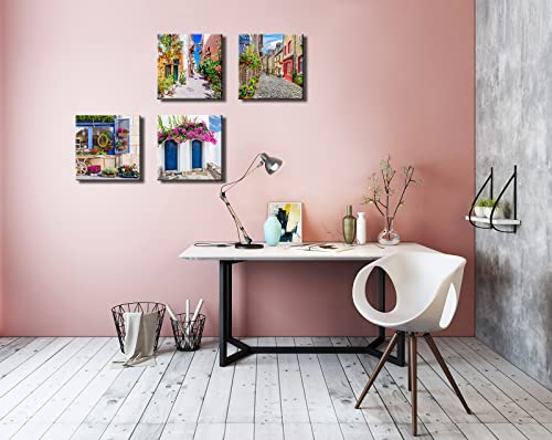 Image of Italy Tuscan Wall Art, Colorful Nature Scenic Framed Pictures Canvas Prints, Modern Town Street Artwork Paintings for Living Room, Bedroom, Office Wall Decor 16 inchx16 inch