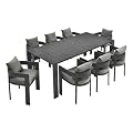 Modway Tahoe Outdoor Patio Powder-Coated Aluminum 9-Piece Dining Set in Gray Gray - Rectangular Patio Furniture Set for 8 - Outside Table with Umbrella Hole and Cushioned Chairs - Modern Patio Set