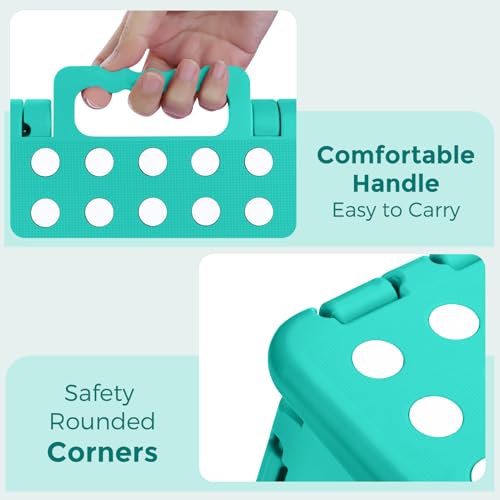 Image of ACKO Folding Step Stool 13 Inch, Sturdy Collapsible Step Stool Foldable Up to 300 lbs for Adults, Non Slip Lightweight Foot Stools with Handle, Ideal for Kitchen, Bathroom, Bedroom, Garden, Teal