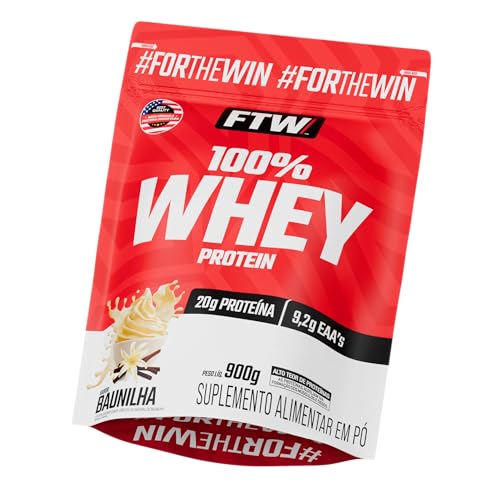 FTW 100% Whey Protein com Proteína Concentrada WPC, Suplemento Alimentar Pós-Treino em Pó com Fonte de Proteína do Soro do Leite, Alto Valor Biológico, Sem Glúten – Refil 900g (Baunilha)