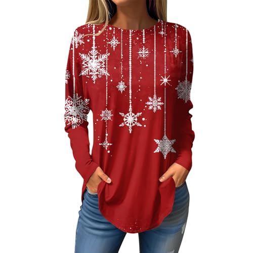 Photo de Sweatshirts Femmes Pull De Noel Femme Moche Chic Pull Noel Femme Ample Renne Sweat Lumineux Plaid Vetement Stitch Automne 2#Rouge M