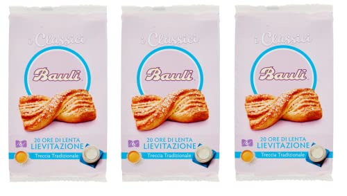 Bauli Treccia - 3 trenzas tradicionales de hojaldre, paquete tradicional de 240 g, cada paquete contiene 6 trenzas de 40 g