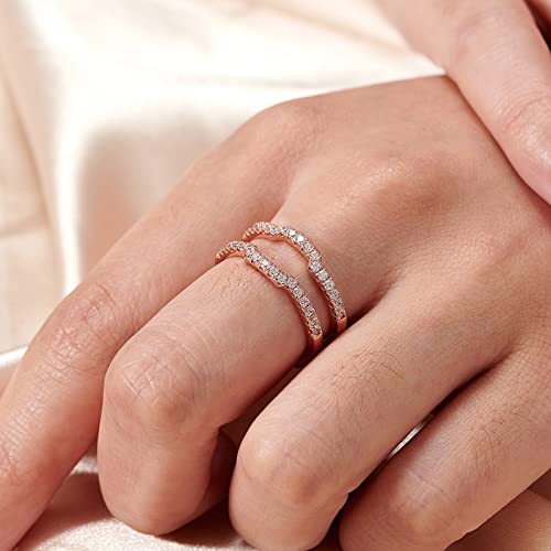 Blongme Cubic Zirconia Curved Wedding Band For Women Guard Ring Enhancers Engagement Ring 925 Rose Gold Size 7 #TOP4