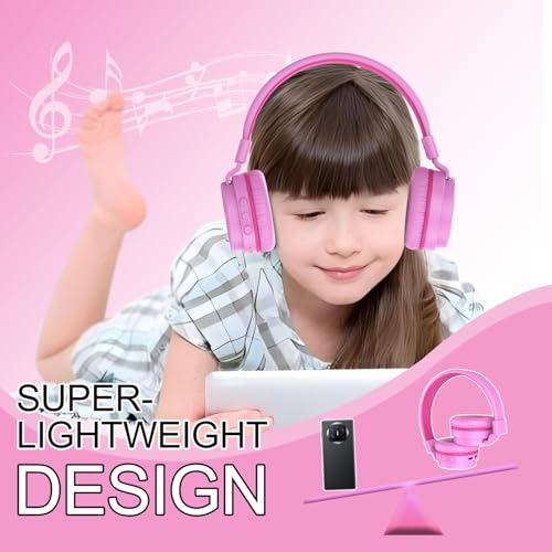 Image of Kids Bluetooth Headphones,Lightweight Kids Headphones Wireless,85 /94dB Safe Volume,40H Playtime,Fast Charging,Bluetooth 5.3,Over Ear,Toddler Headphone Built-in Mic for School /Tablet /Travel (Pink)