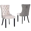 Velvet dining chairs set of 2 tufted dining room chair with nailhead ring pull trim upholstered dining chair with solid wood legs for kitchen dining room beige and patterned  urban country home decor