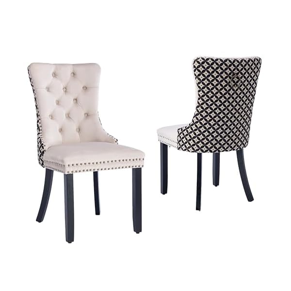 Velvet dining chairs set of 2 tufted dining room chair with nailhead ring pull trim upholstered dining chair with solid wood legs for kitchen dining room beige and patterned  urban country home decor