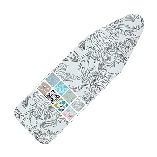 Ironing Board Cover And Pad Standard Size 15" X 54",3 Pairs Of Hook And Loop Fastener Straps,Elastic Edges,2-Layer Thick Padded Ironing Board Cover(Black Line Flower) #TOP6