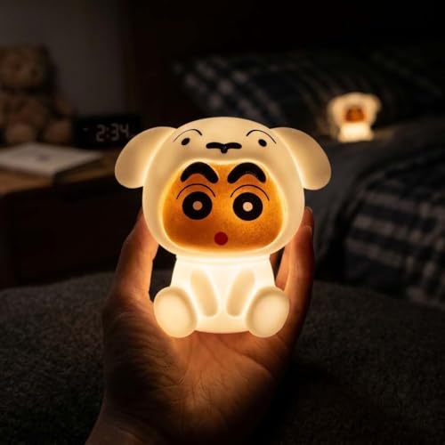 Image of The Happy Station Shin-chan Shiro Night Light, Hard Plastic, LED Lamp with Push Button, White, Small Size, Portable, Bedroom Lighting, Battery Powered