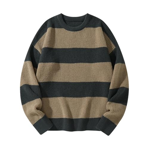 Men's Loose Bottoming Sweater Casual Versatile Striped Pullover Round Neck Sweater2