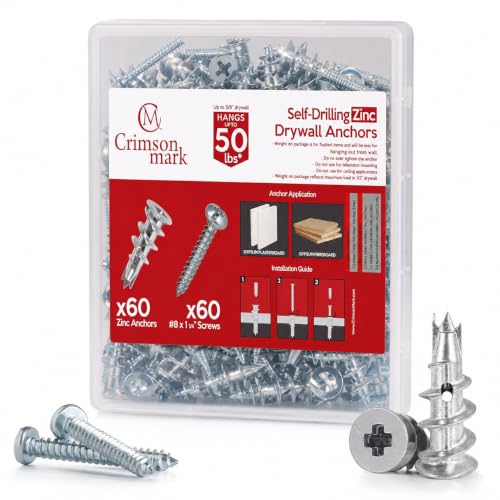 CrimsonMark 120Pcs Zinc Self Drilling Drywall Anchors and Screws Kit #8
