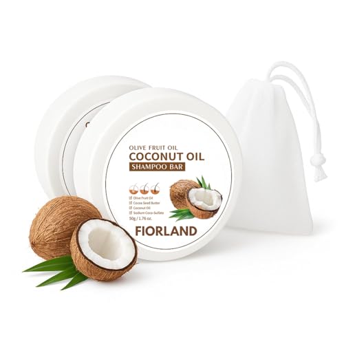 2-Pack Coconut Oil Shampoo Bar with Foaming Net – Sulfate-Free So...