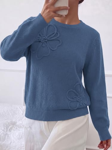 BTFBM Womens Sweaters Lightweight Long Sleeve Tops,Dark Blue,X-Large - image 2
