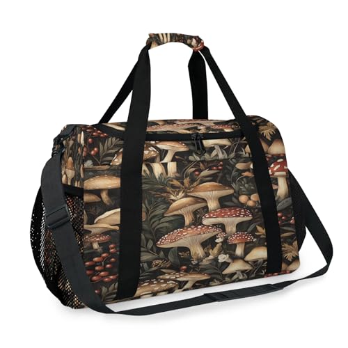 Vintage forest mushrooms Travel Duffle Bag - Waterproof weekend luggage bag, men's sports and fitness bag, delivery hospital storage bag, overnight luggage bag with pull rod cover