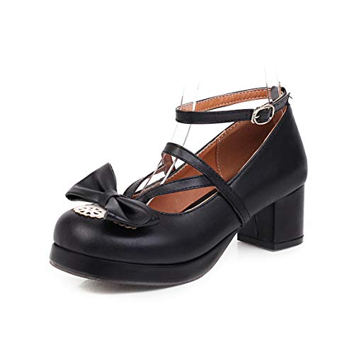 JOEupin Sweet Bow Lace Princess Lolita Shoes Lace-up High Heel Buckle Strap Thick Platform Pumps
