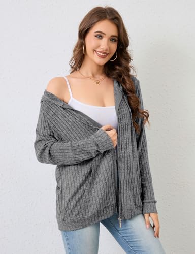Flikity Zip Hoodies for Women UK Women's Cardigans Hooded Sweatshirts Ladies Cardigans Size 16-18 Long Sleeve Tops Lightweight Jackets for Women Work Clothes Grey L - Image 4