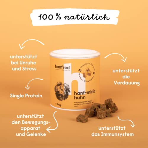 Hanf Minis für kleine Hunde, Snack für Hunde in Würfelform - Getreidefrei, bessere Konzentration, Naturprodukt aus Österreich - 3 x 90g (Huhn)