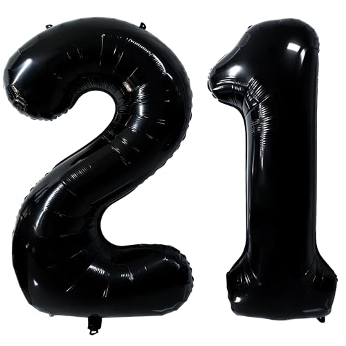 40 inch Black 21 Number Balloon Giant Foil Helium Balloons Black Large Digital Balloon 21 Number 21 Balloons for 21st or 12nd Birthday Party Decorations Anniversary Events Decoration Supplies