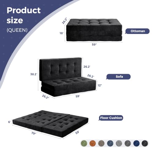 Image of MAXYOYO 6 inch Folding Sofa Bed for Floor, Tufted Tri-Fold Floor Mattress