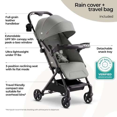 Image of Mompush Lithe V2 Lightweight Travel Stroller Snack Tray Included, Grey