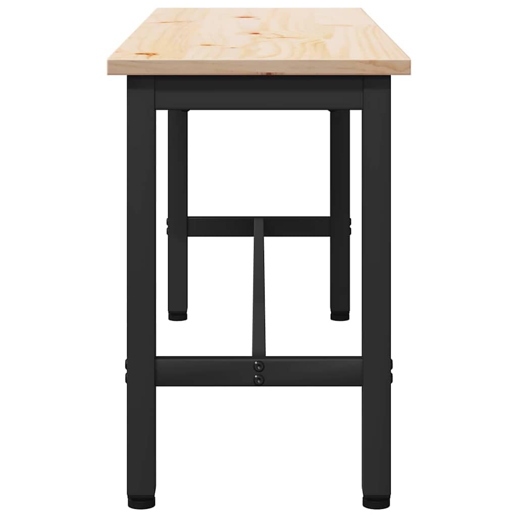 Banco rectangular de pino macizo con soportes de acero negro, 100 x 32,5 x 49 cm, acabado mate, color natural