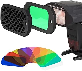AODELAN Flash Gels Filter Sets, Universal Honeycomb Grid with 8 Color Speedlite Lighting Filter Kit for Canon Nikon Sony Godox Yongnuo Camera Flash Light