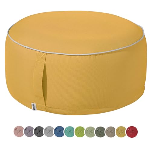 heimtexland Outdoor Pouf Sitzkissen wetterfest Garten Bodenkissen aufblasbar Fußhocker Yoga Lounge Hocker Tisch Party Deko Sitzsack 25x55 Typ551 Senfgelb