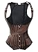 KIWI RATA Women's Hourglass Longline Overbust Corset Steel Boned Long Torso Waist Training Bustier,Small,Stripe Underbust Brown