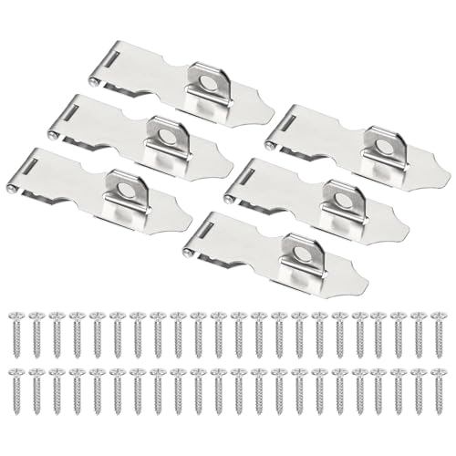 Image of PATIKIL Door Lock Hasp Latch 2.6 Inch, 6 Pcs Stainless Steel Safety Hasp Lock Clasp Hinge Packlock with Screws for Door Gate Cabinet Closets, Silver