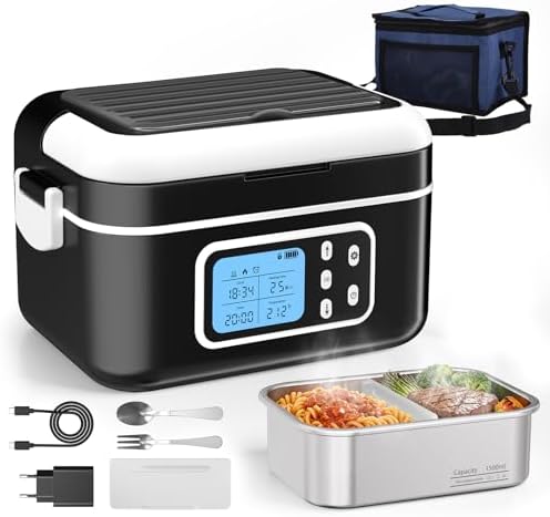 Gamelle Chauffante Batterie, 1,5L Intelligente Lunch Box Chauffan...