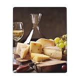 Tappetino per mouse da 17,8 x 22,9 cm, per computer, vino bianco, formaggio, torta, uva, stampa, antiscivolo, in gomma, moderno, tappetino per mouse da gioco