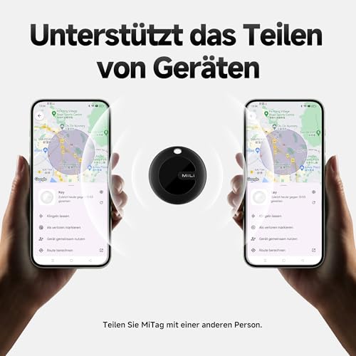 MiLi MiTag Android Smart Tag, Schlüsselfinder KeyFinder kompatibel mit Google Mein Gerät Finden APP (Android NUR), Bluetooth Key Finder für Gepäck/Taschen/Koffer/Brieftasche, Schwarz-4Pack