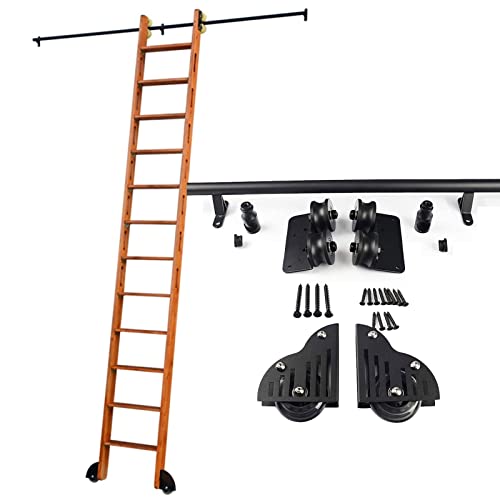 Schieberleiter-Hardware-Kit für Bibliothek (keine Leiter) 3,3 Fuß- 20 Fuß Rolling Rail Kit, Rundrohr Mobile Ladder Gleis mit Bodenrollenrad, für Home/Innenräume/Loft ( Size : 300cm Gleisbausatz ) Cover