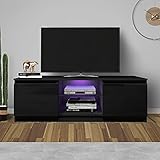 WERSMT LED TV Stand, Black Entertainment Center with Storage and LED Lights for 55in, Large Size...