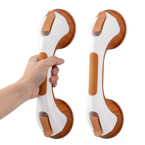 Image of TAILI Suction Shower Grab Bar,Shower Handles,2 Pack 12.2 inch Wood Grain