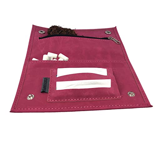 Bolsa de Tabaco Ciggy Jumper en Estilo de Cuero Premium Usado con Compartimento de folleto Simple, Doble o Largo, Compartimento de Filtro (2.) Rosado Doble)