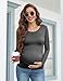Ekouaer Women 3 Pack Maternity Shirts Long Sleeve Pregnancy Tops Button Down Postpartum Tees Scoop Neck Pregnant T Shirts Dark Red + Deep Grey + Caramel XL