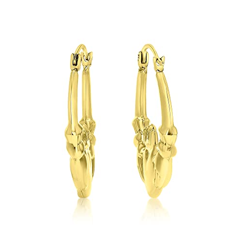 14K Yellow Gold 3x20mm Polished Graduated Hearts Claddagh Lightweight Hoop Earrings3