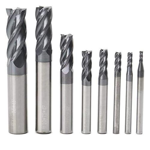 2-12mm Carbide Square End Mill Set, 4 Flute AlTiN Coating, HRC 45, Single End CNC Mill Bits for Precision Milling