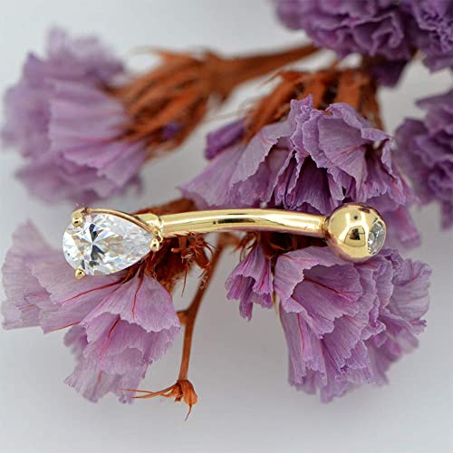Jewseen Water Drop Belly Butoon Rings Prong Set Belly Piercing 14K Solid Gold Clear Cz Navel Rings Body Jewelry #TOP4