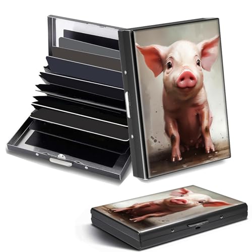 Credit Card Holder, Cute Pig Design Mini RFID Blocking Aluminum Wallet Slim Metal Hard Case Shell Travel Wallet ID Case Small Credit Cards Case Business Cards for Women Men Girls