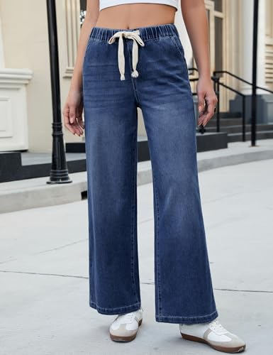 luvamia Wide Leg Jeans Woman High Waisted Trendy Pull On Elastic Waist Drawstring Stretchy Denim Jean Pants with Pockets 7