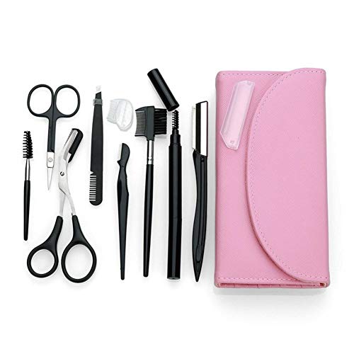 8Pcs/Set Eyebrow Shaping Grooming Kit, Eyebrow Scissors, Eyebrow Pencil, Eyebrow Brush Trimmer, Brush, Beauty Tools Set With Leather Bag (Pink) #TOP3