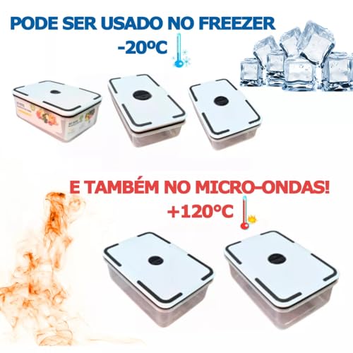 Kit 5 Potes Herméticos com Tampa Retangulares de Plástico Transparente, Vedação Perfeita, Armazename