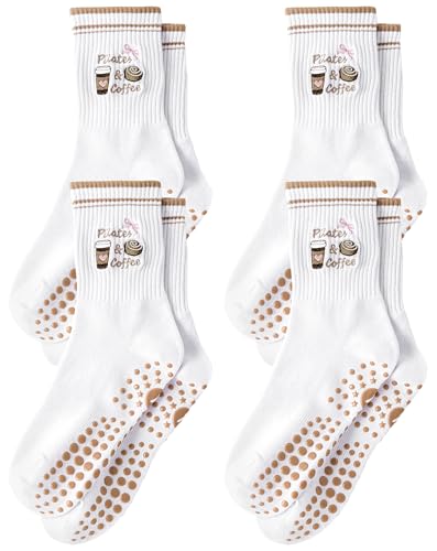 Image of Yawlsow Pilates Grip Socks for Women Yoga Grippy Socks Cute Barre Non Skid Athletic Crew Sticky Sock Workout Hospital